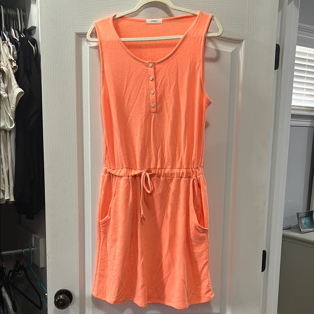 Coral Sleeveless Button-Front Dress
